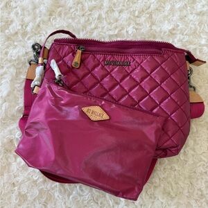 MZ Wallace Metallic Quilted Pink Crossbody Bag